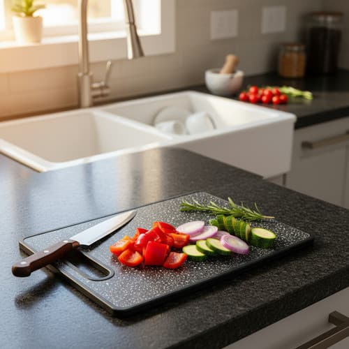 Tábua De Corte Cozinha Profissional Churrasco Carne Legumes Pedra Preto