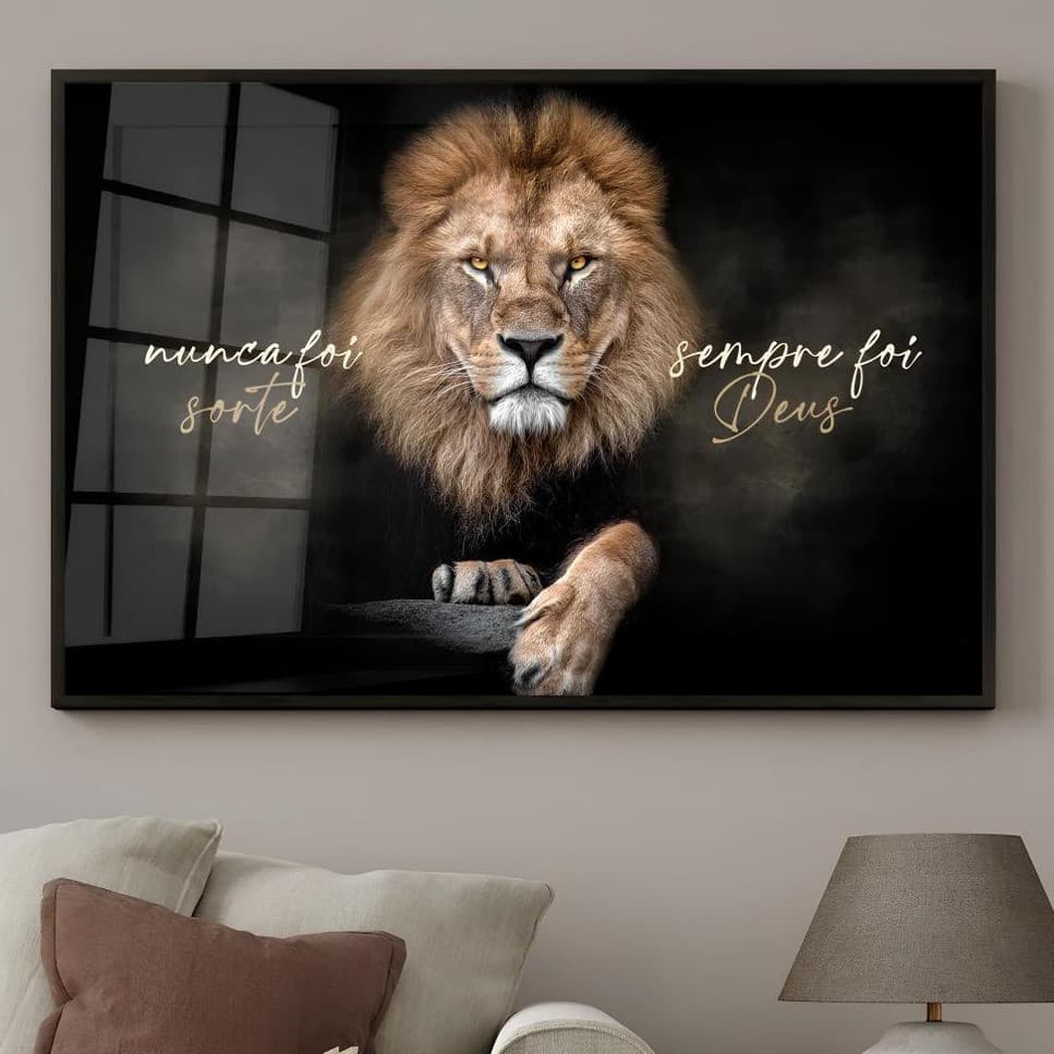 Quadro Tela Decorativa 110x80 Leão Tribo Juda Frase Biblica vip