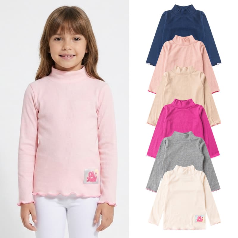 Blusa Infantil Ribana Canelada Gola Alta Manga Longa Básica Inverno Meia Estação Confortável 1 a 10 Anos 7 Cores