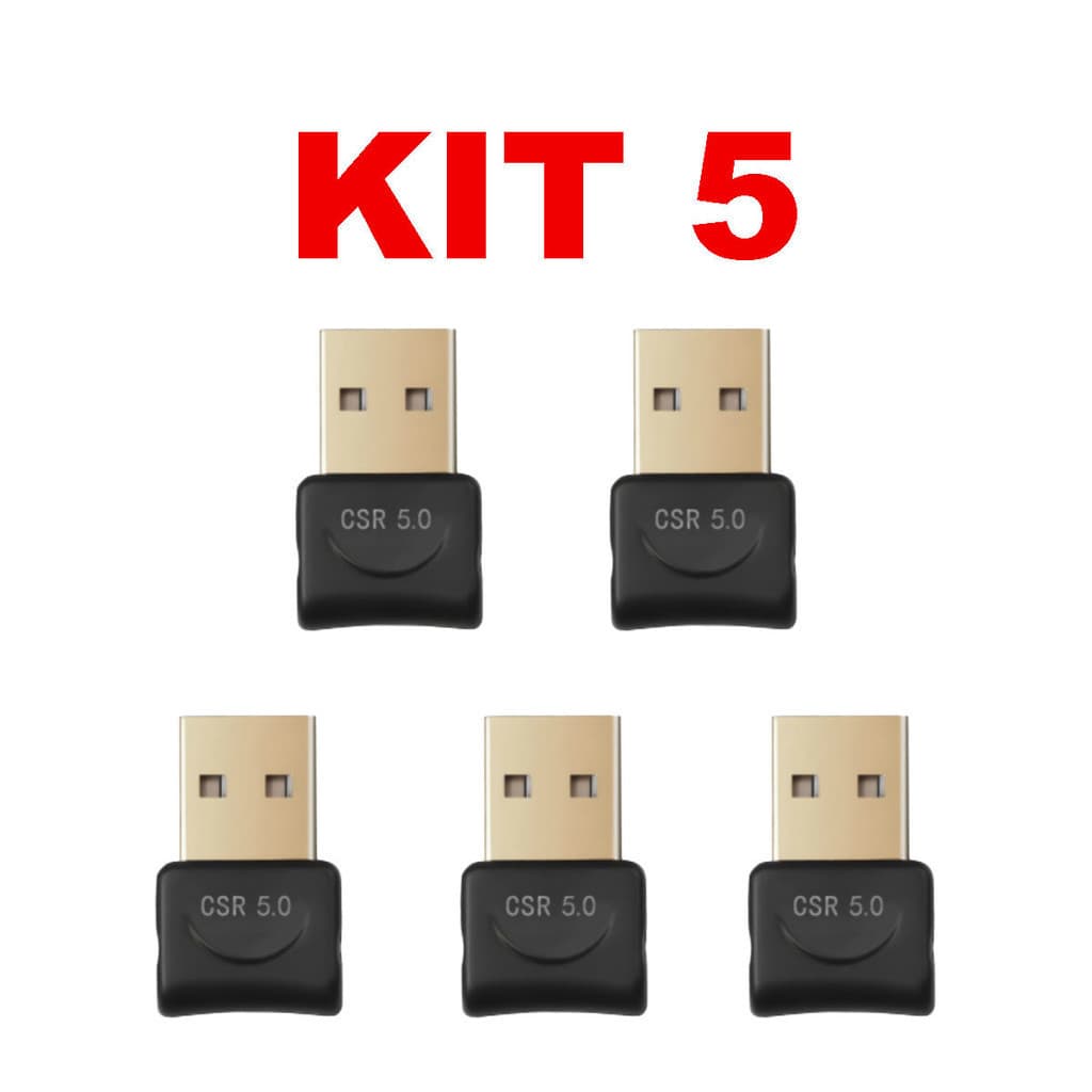Kit 5 Adaptador Bluetooth 5.0 USB Dongle CSR PC Notebook Fone Teclado Mouse Sem Fio
