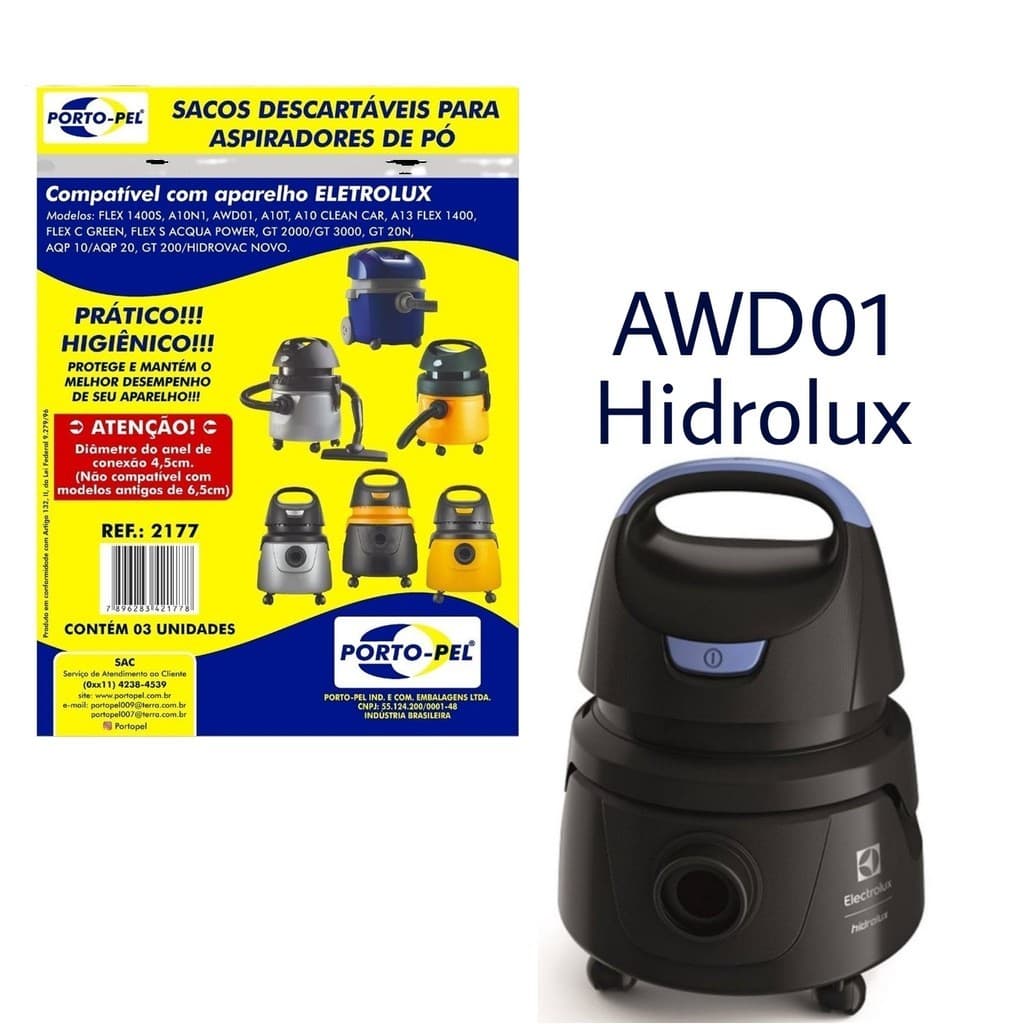 Kit 3 Sacos Aspirador de Pó Electrolux - Hidrolux AWD01 (2177)