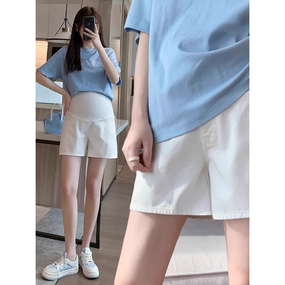 Shorts de maternidade verão exterior wear 2025 novo estilo Jeans branco estilo fino tamanho grande barriga elevador calç