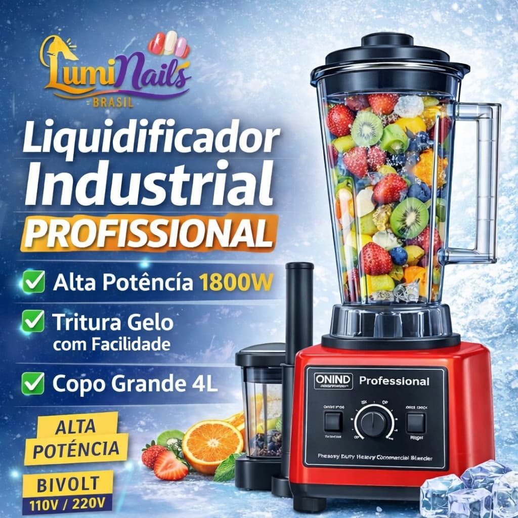 Liquidificador Industrial 1500W/1800W 2L 3L 4L Profissional Alta Potência Copo Inox Triturador de Alimentos
