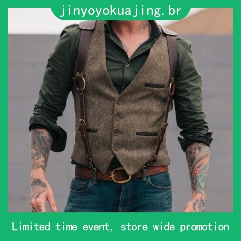 Yar_ Colete Masculino Vintage Com Botões Para Terno Slim Negócios / Casamento / Padrinhos De Algodão