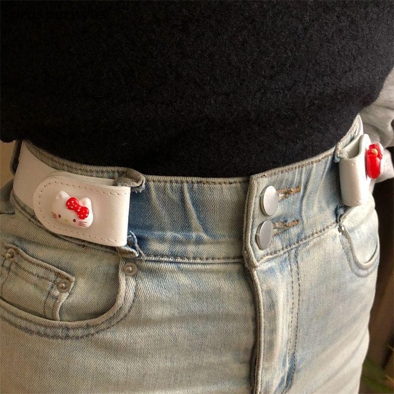[prosperityus] Sanrio Hello Kitty Cinto Feminino Y2K Elástico Preguiçoso Kawali Simples Fivela De Metal Meninas Lazer Je