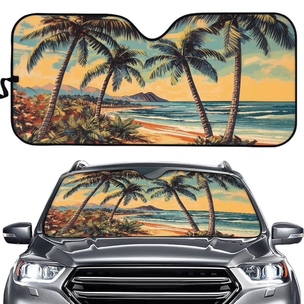 Impressão de uma peça pedido mínimo carro Boutique viseira de sol costa praia Seaset paisagem padrão quatro estações Uni