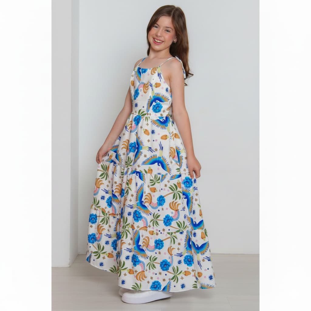 Vestido Longo Juvenil Estampado  – Moda Menina Adolescente Estilosa 08 a 16 Anos Verão 2025