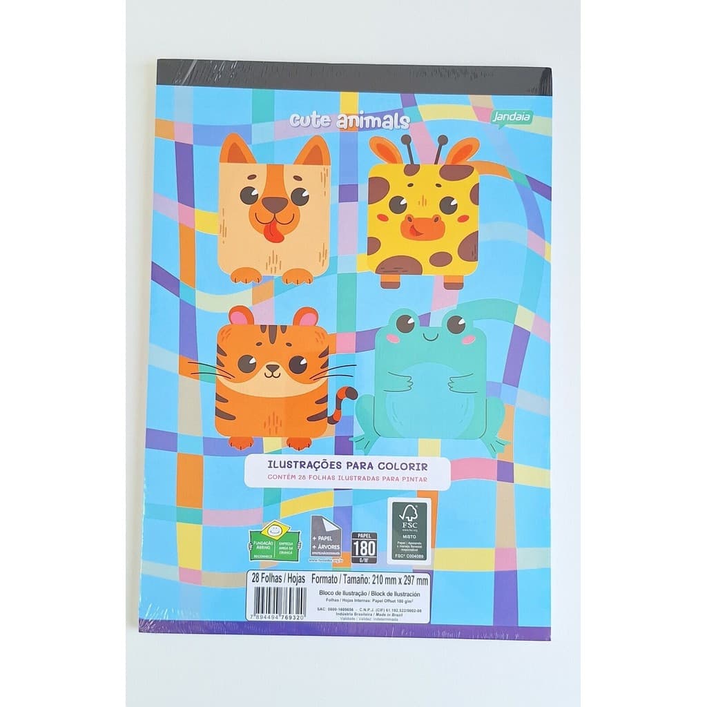 Bloco Ilustrações para Pintar Papel A4 180g Cute 28 folhas Jandaia