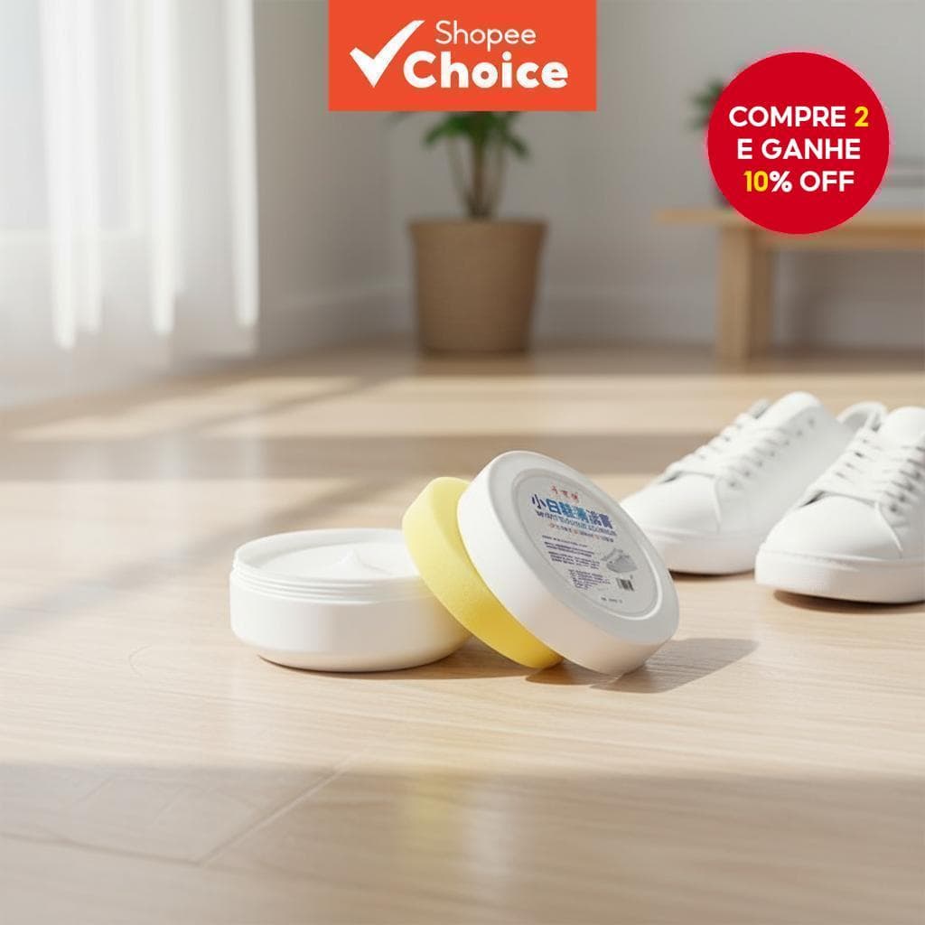  120G Creme de Limpeza de Calçados Brancos - Removedor Universal de Manchas e Solução Branqueadora com Esponja para