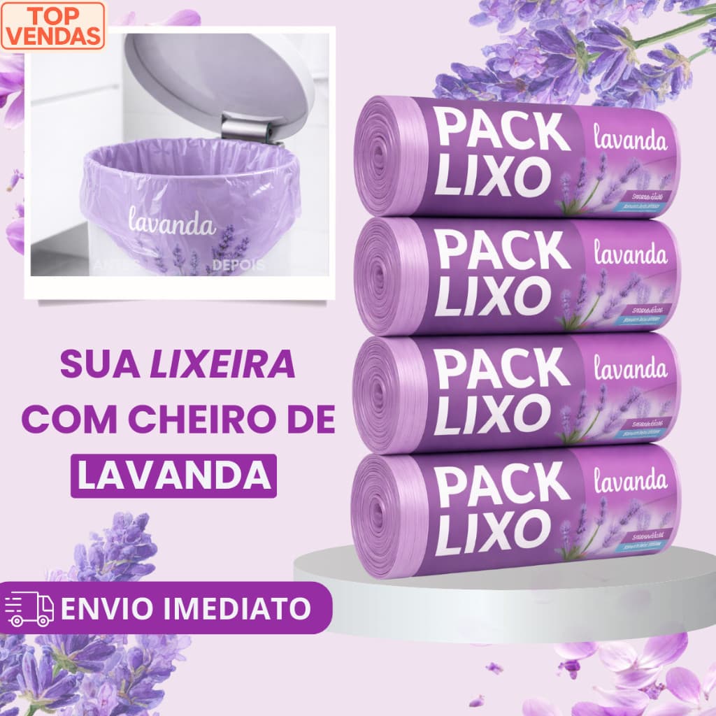 Kit Até 4 Sacos de Lixo Perfumados Lavanda | 160 Sacos | Pia e Banheiro | 34x38cm | Neutraliza Odores