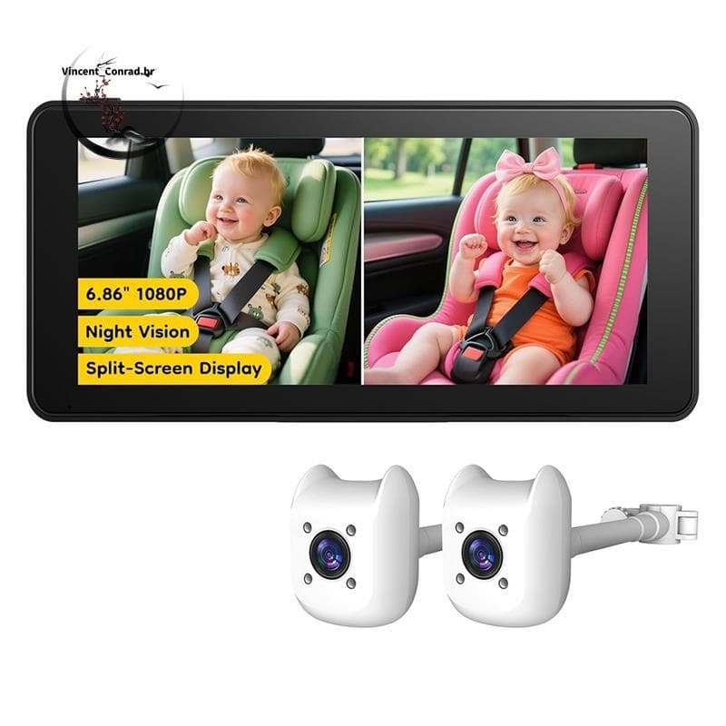 Para Banco Traseiro Do Carro Câmera Bebê-Duplo 6.86 " 1080P Monitor De Tela Dividida-Fácil Instalação