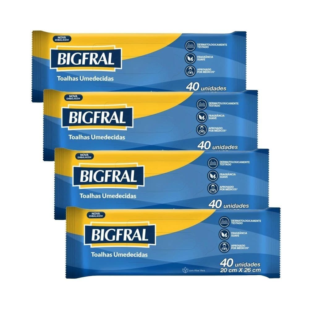 Kit 4 Pacotes - Toalhas Umedecidas Geriátricas PREMIUM Bigfral - 40 Folhas - -Suavidade Excepcional