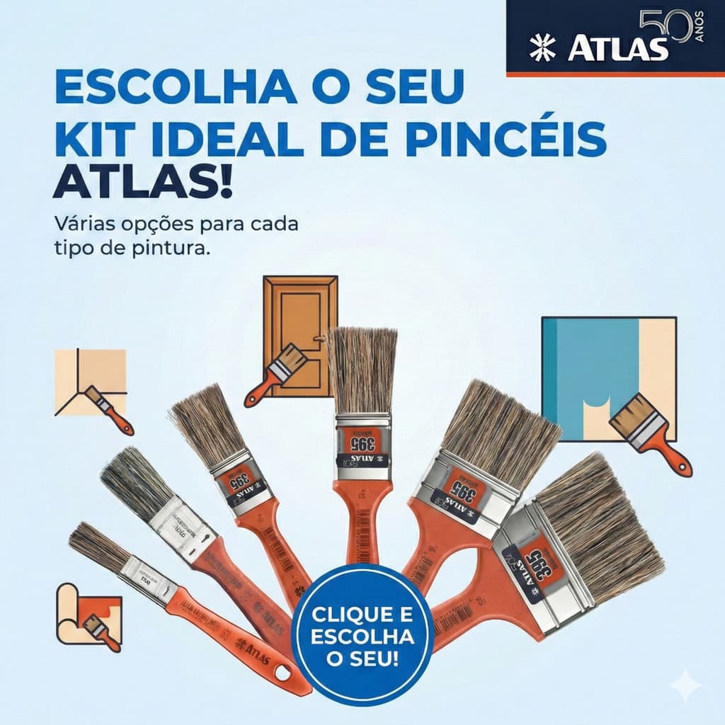 Kit de Pincéis Atlas 395 Original – Trincha Profissional para Pintura - Escolha seu Pincel - DYI Acabamento Pintar Cor