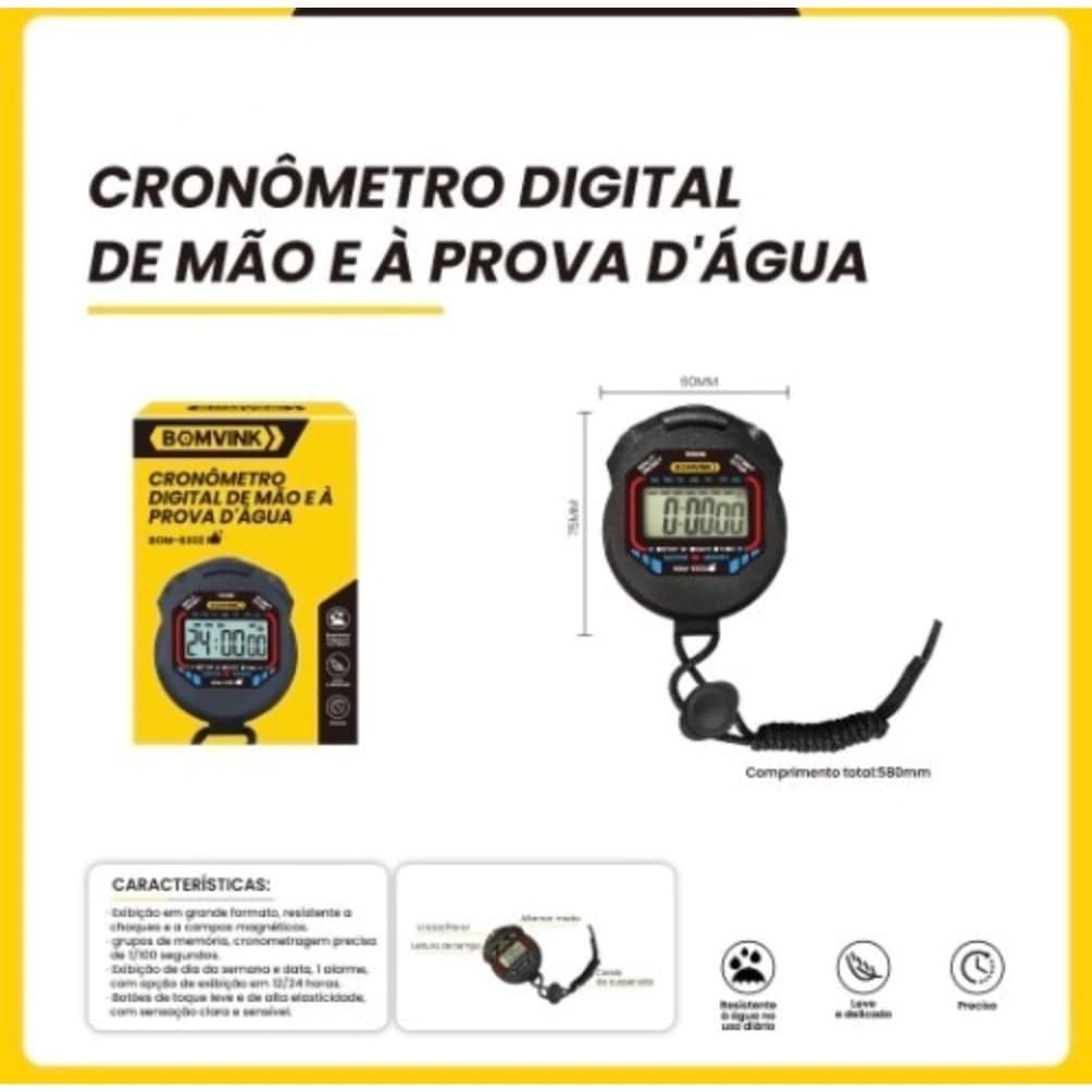 Cronômetro Digital Multiuso para Esportes e Treinos com Hora e Data
