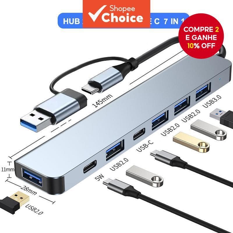  Hub USB C & Estação de Ancoragem 7-em-1 USB 3.0 Carregamento PD Tipo-C HUB para MacBook - Carcaça de Alumínio