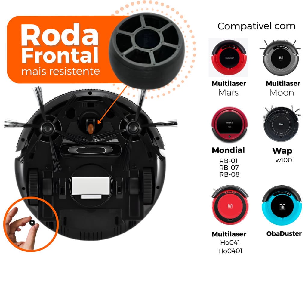 Kit 2 Roda Frontal Dianteira Giratória Robô Aspirador Multilaser Mondial Wap W100-100C ObaBox-Duster