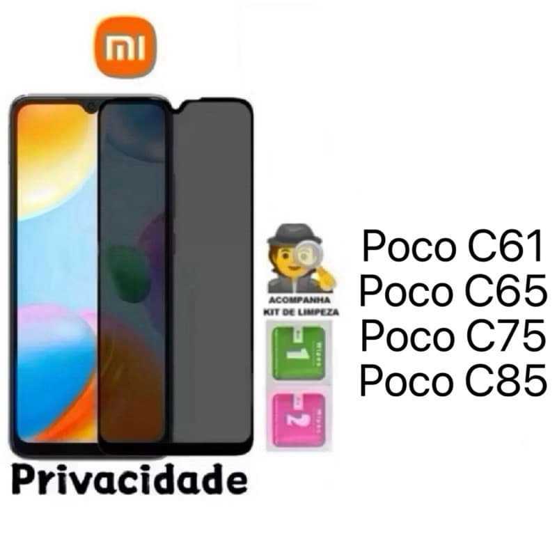 Película de vidro 3D Privacidade Anti Spy Para Xiaomi Redmi Poco C75 C71 C61 C65 C85
