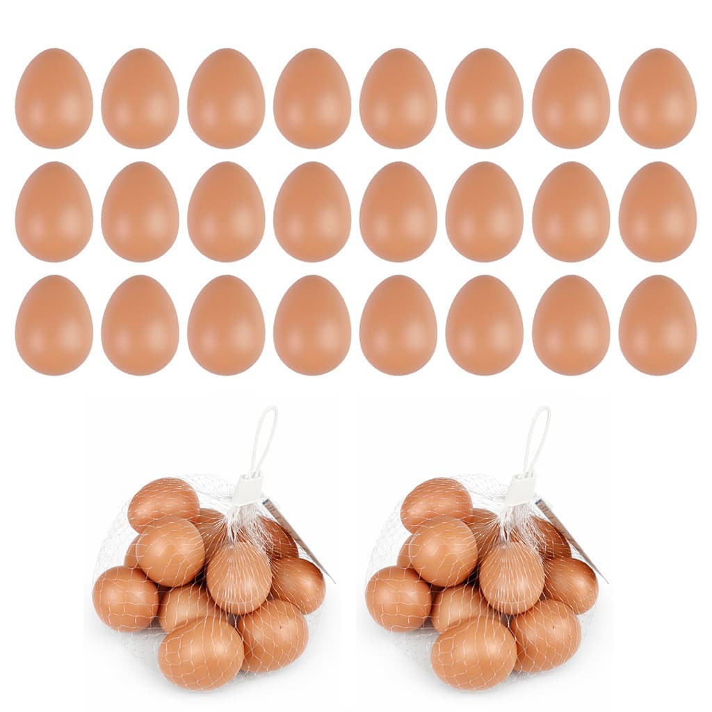 Kit 24 Ovos Falso Plástico Indez Galinha Colorir Pegadinha Marrom-claro
