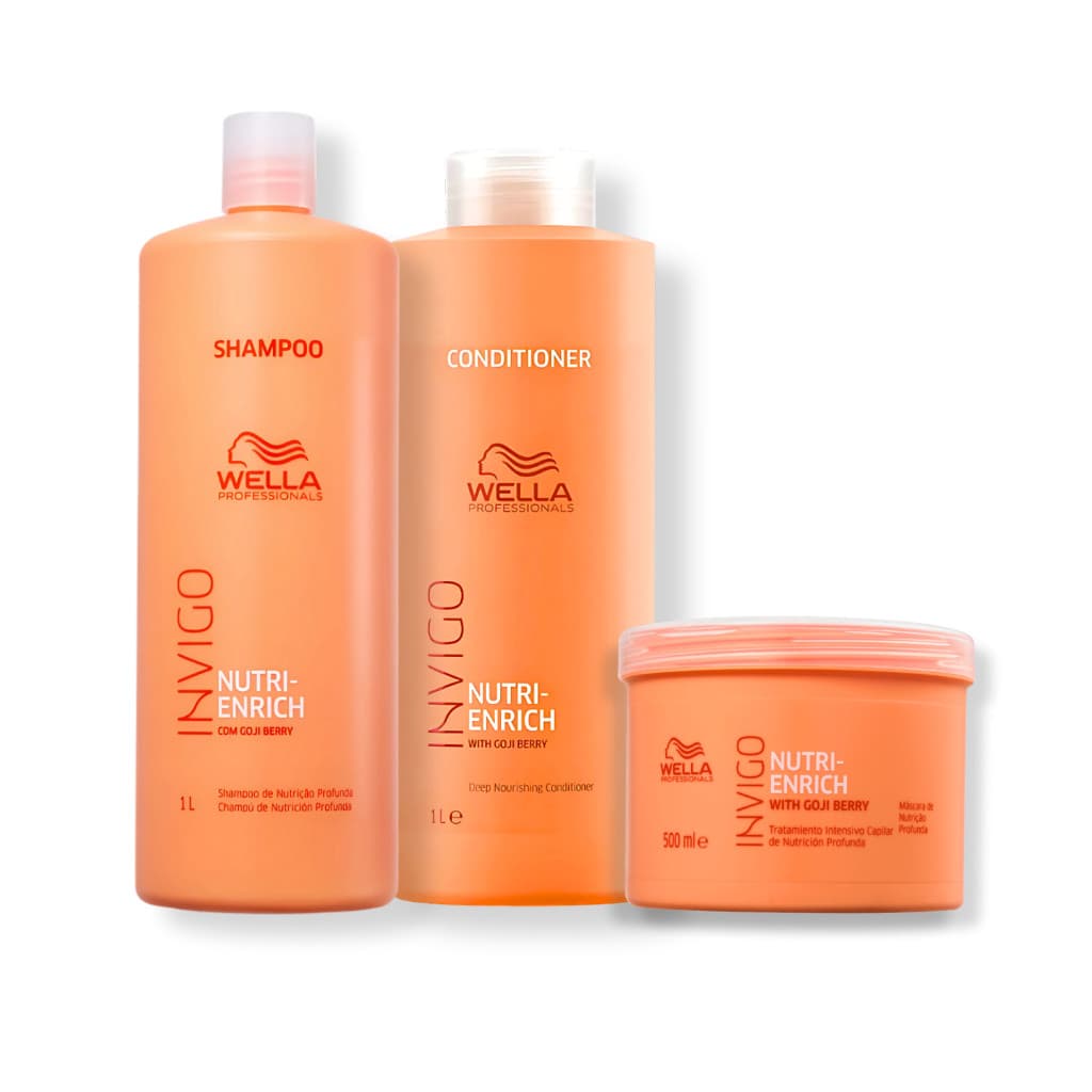 Kit Wella - Shampoo 1L , Condicionador 1L e Máscara 500g Enrich.