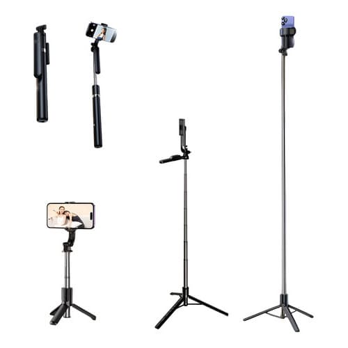 Tripé Bastão Para Celular Portátil Até 1,70 M Com Controle Preto