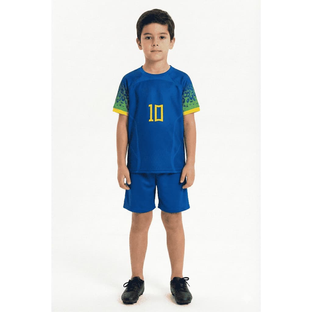 Conjunto Infantil Copa Do Mundo Brasil Menino Menina Roupa Azul e Verde Torcer Futebol