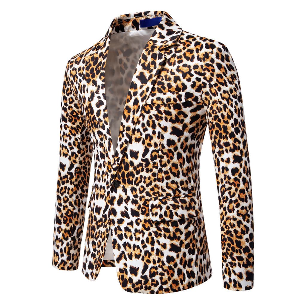Terno masculino 2026 primavera outono novo estilo tamanho europeu leopardo impressão boate vestido desempenho traje jaqu