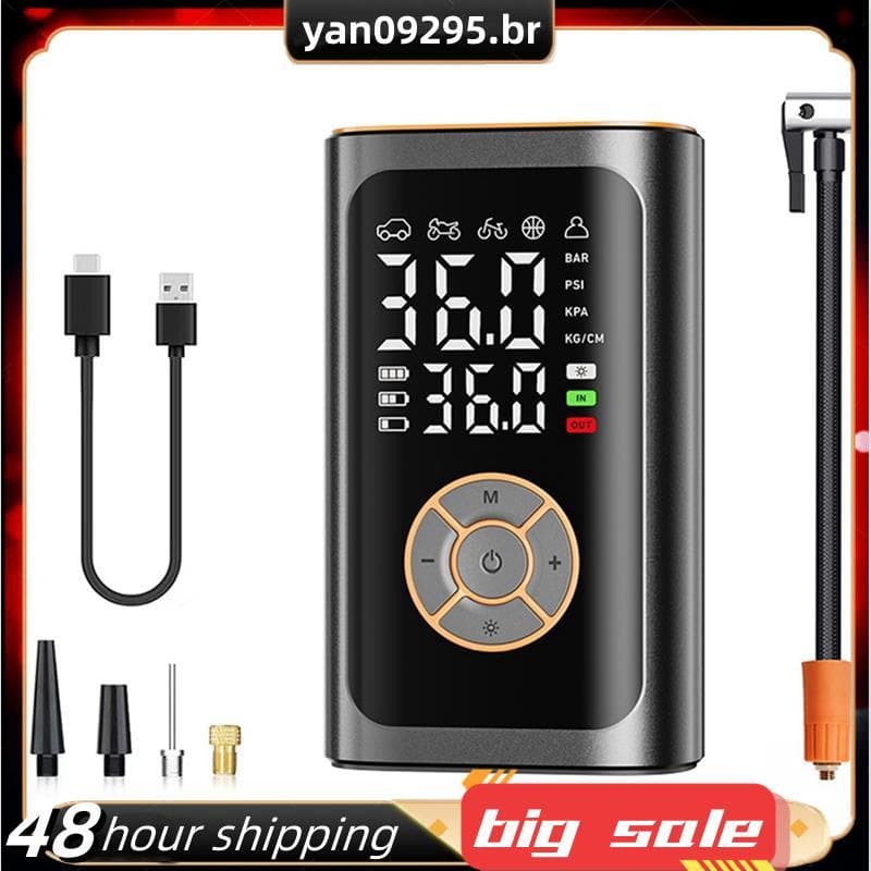 Inflador De Pneus Portátil Compressor De Bomba De Ar Sem Fio 6X De Inflação Rápida Com Medidor De Pressão Digital Luz LE