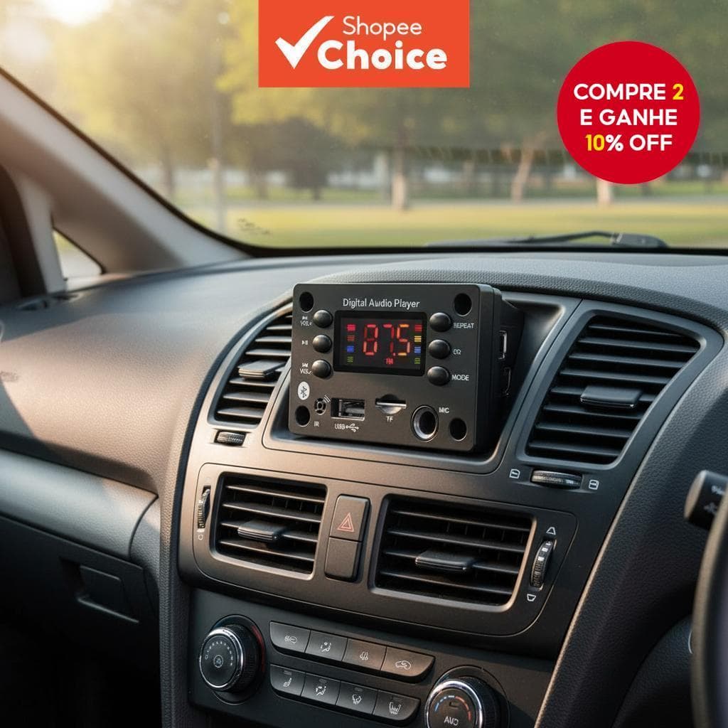  Placa de áudio para carro Bluetooth 5.0 MP3 Player DC 5V 12V USB TF Rádio FM Microfone sem mãos Alto-falante