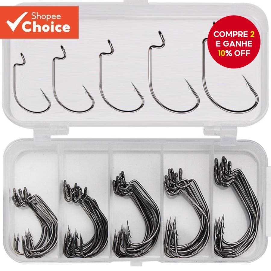 Ganchos De Pesca De Aço De Alto Carbono-Tamanhos Mistos 2 #-3/0 Minhoca Afiados Para Isca De Manivela/Chumbo