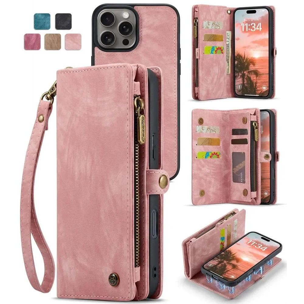 Capa Carteira Para Apple iPhone 16 Pro Telefone Aparência Elegante Design Magnético 2 Em 1 Bolsa De Couro Com Zíper