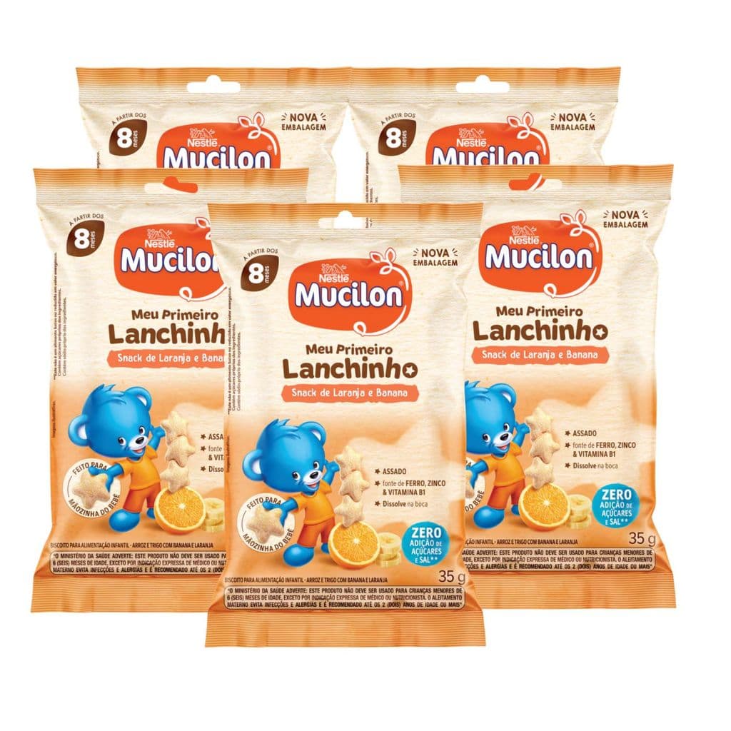 Kit Snack Infantil Meu Primeiro Lanchinho Laranja E Banana Mucilon - 5 Unidades 35g