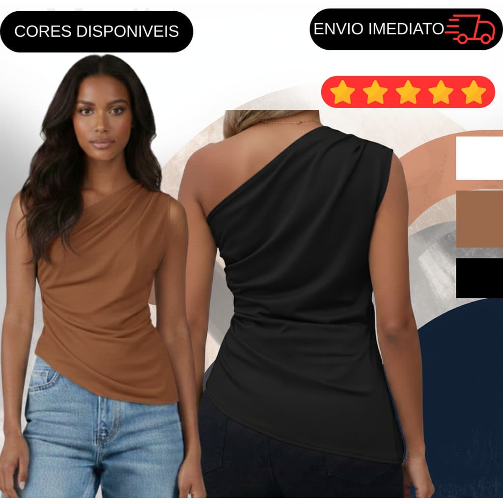 Blusa Feminina Ombro Único Com Franzido Assimétrica Casual  Elegante Mula Manca