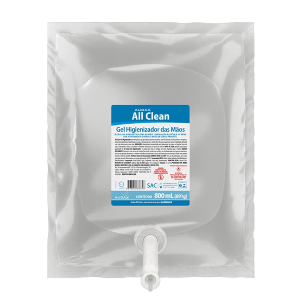 Álcool gel antisséptico 70º All Clean refil 800ml Audax