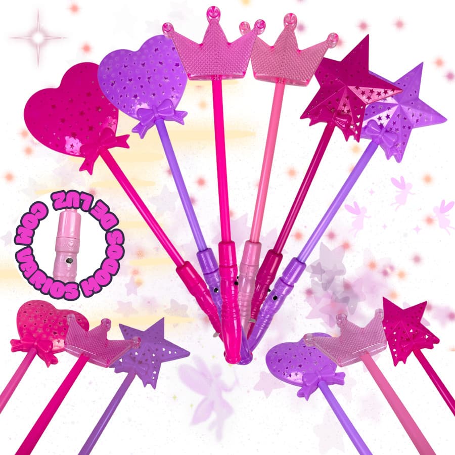 Varinha Mágica Com Luz Led Vários Modos Infantil Estrela Coração Coroa 