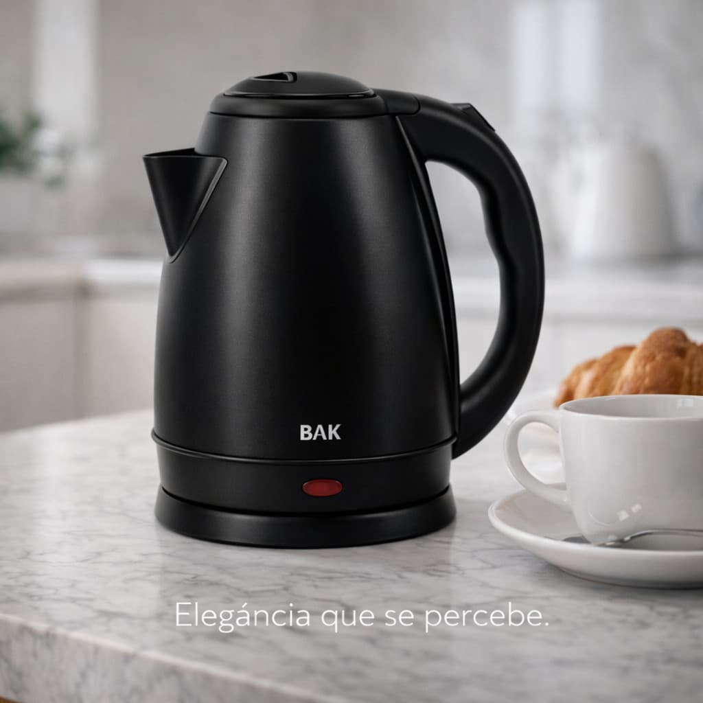 Chaleira Elétrica Inox BAK 1,8L 1200W 127V Preta Base 360° Design Compacto Aquecimento Rápido
