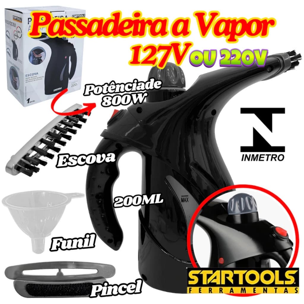 Passadeira A Vapor Com Escova Potência 800W 127V OU 220V De 200ML Inmetro 22Cm Startools