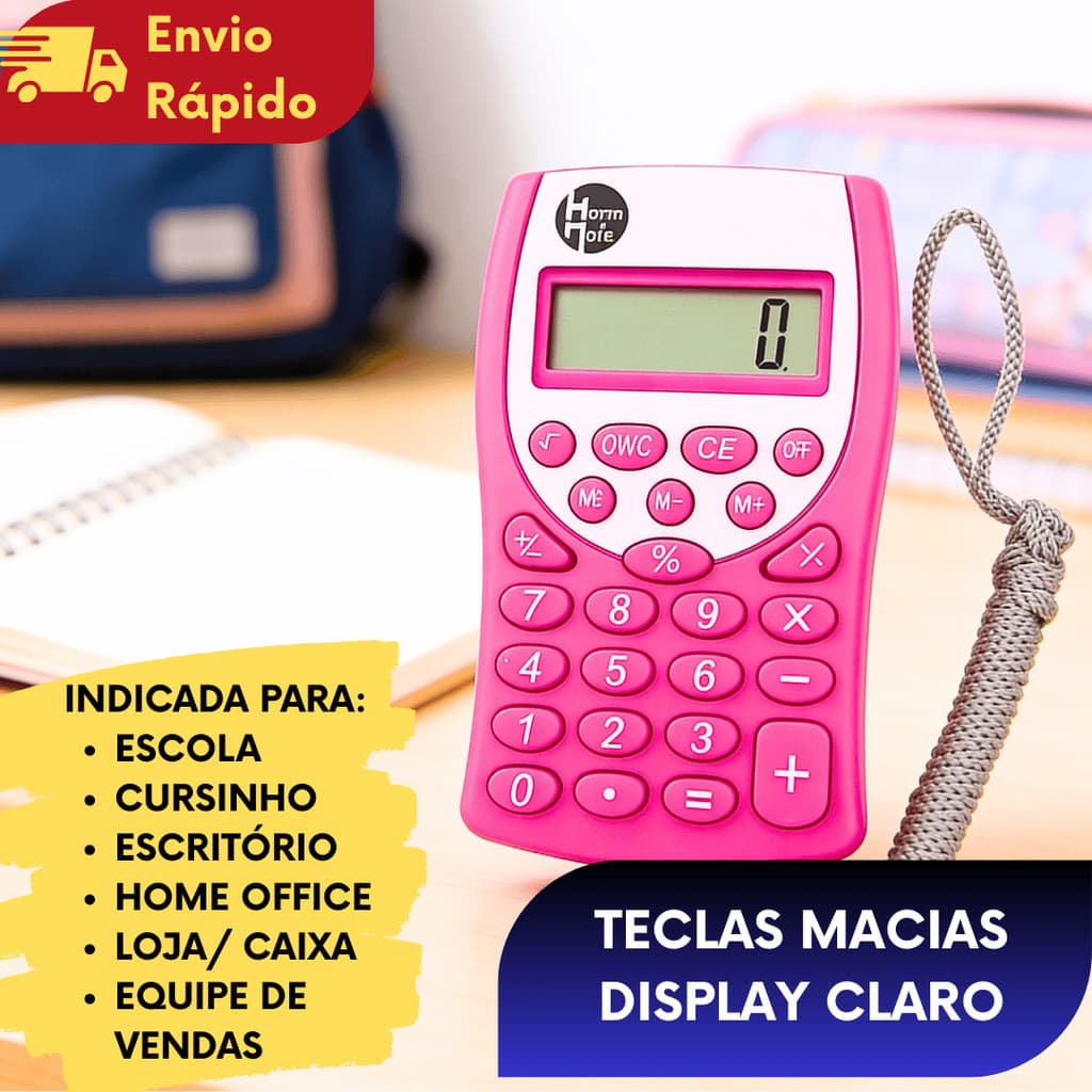 KIT (1/2/3/4/5) Calculadora De Bolso Pequena Com Cordão 8 Dígitos Portátil Para Estudante Escritório Escola Revenda