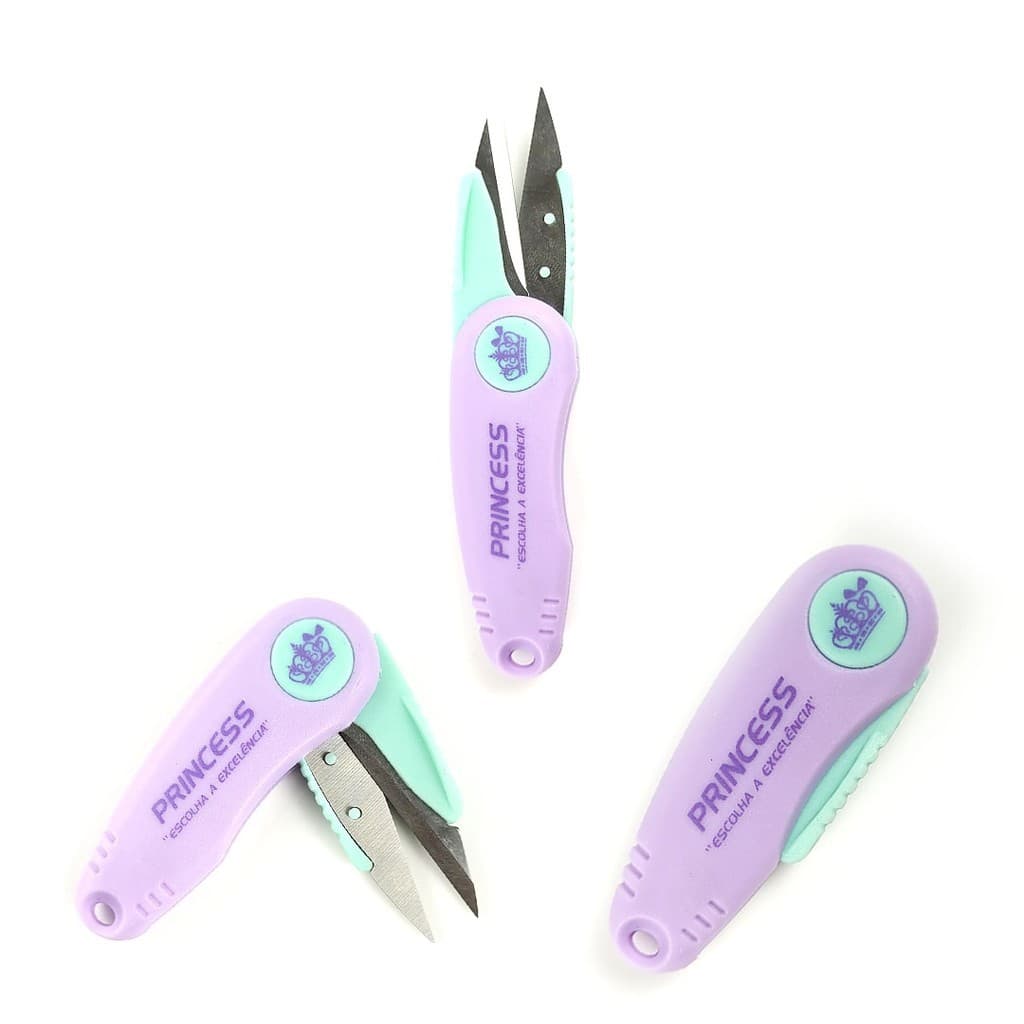 Tesoura de Arremate Dobrável 12cm Princess Lilás e Verde Costura Bordado Corte de Linha UT1073