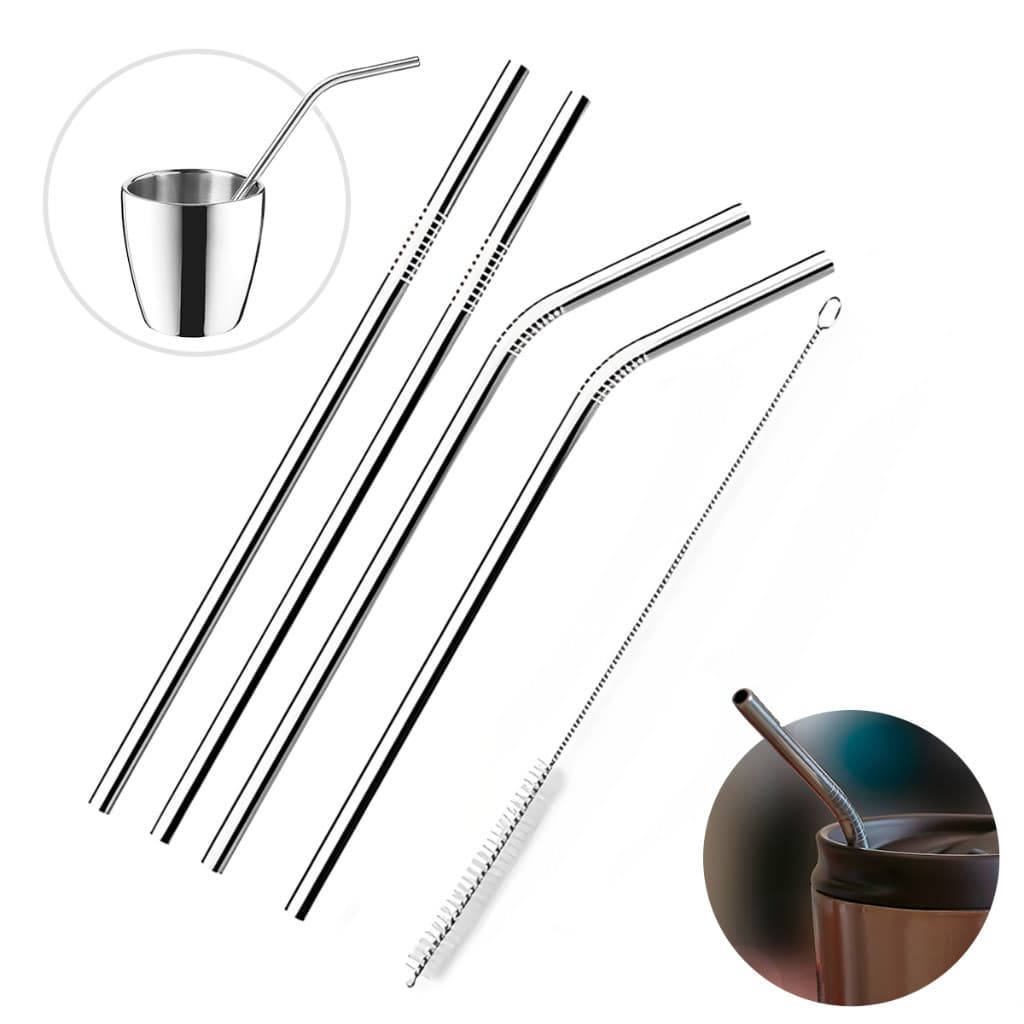 Combo 04 Canudos Inox Com Escova Ecológico Reutilizáveis Sustentáveis