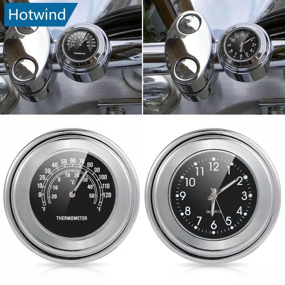 HW 22-25mm Universal Motocicleta Moto Guiador Termômetro Ornamento Da Relógio De Quartzo S2Y3