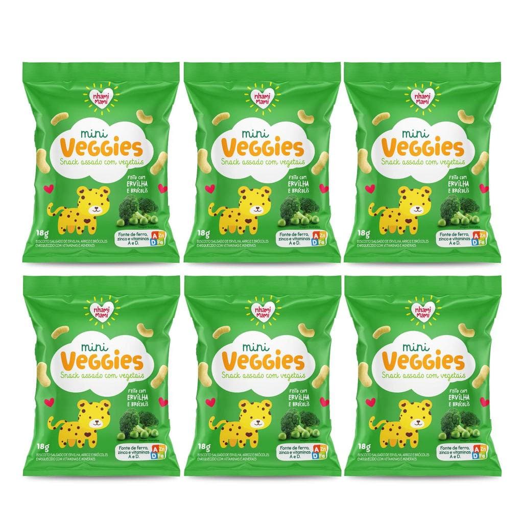 Kit Snack Infantil Sem Glúten Ervilha e Brócolis Mini Veggies Nhami Mami - 6 Unidades 18g