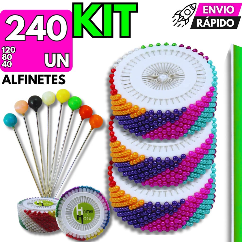 Alfinete Cabeça Colorida Kit 240/120/80/40 Para Costura Marcações Calça Barra Vestido