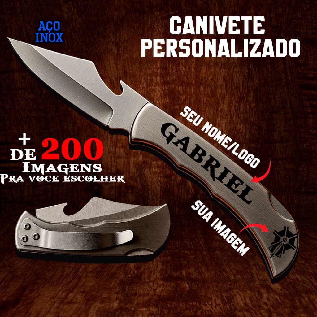 Canivete Personalizado De bolso em Aço Inoxidavel Laser Clip Presilha Seu Nome Desenho Imagem Agro