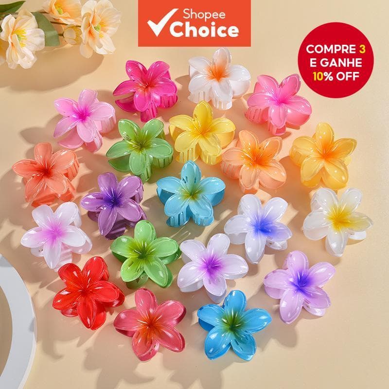 Um conjunto inclui de 18 a 60 presilhas/clipes de cabelo de 4 centímetros, com designs de flores para férias na praia.