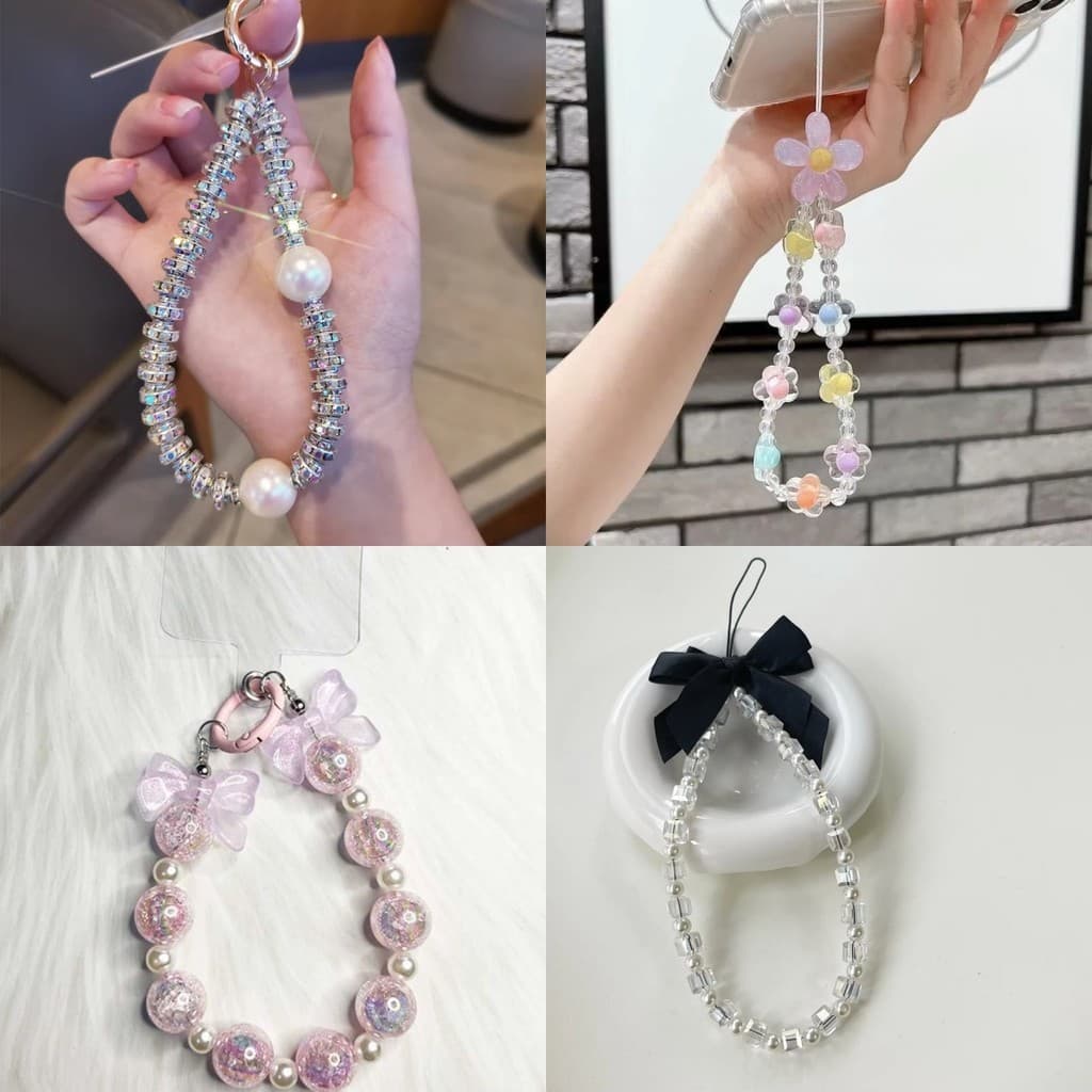 Cristal Bonito Arco Telefone Corrente Luxuoso Pulseira Mão Grânulo Corda De Pulso Alça Portátil Pendurado Cordão Jóias