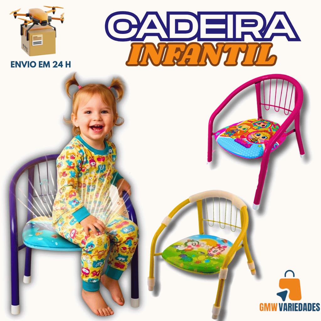Cadeira Infantil Com Apito Almofadada Metal Reforçada Para Menino Menina