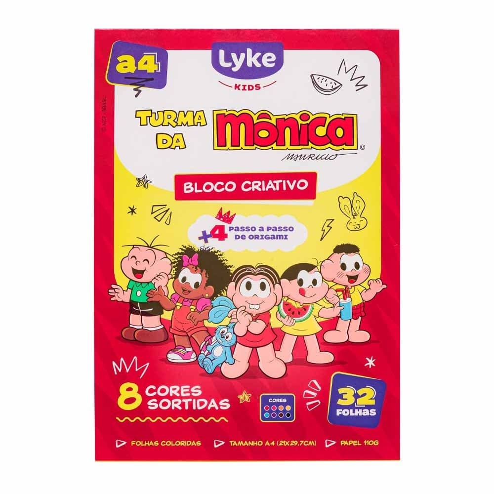 Bloco Criativo A4 Lyke Turma da Monica 8 cores 110grs 32 fls