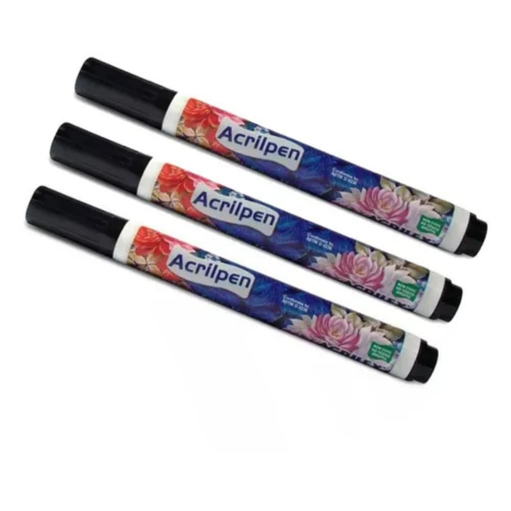 Acrilpen Caneta Para Tecido Permanente Preto Kit 2,3,4,5,6 Unidades