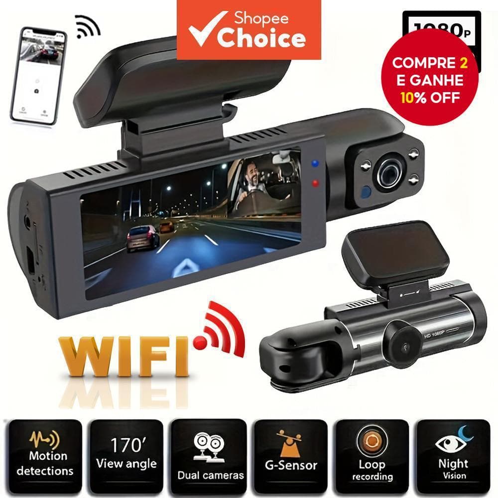 WiFi 1080P Dual Dash Cam Frontal E Interna Da Câmera Do Carro IR Gravador De Eventos De Visão Noturna