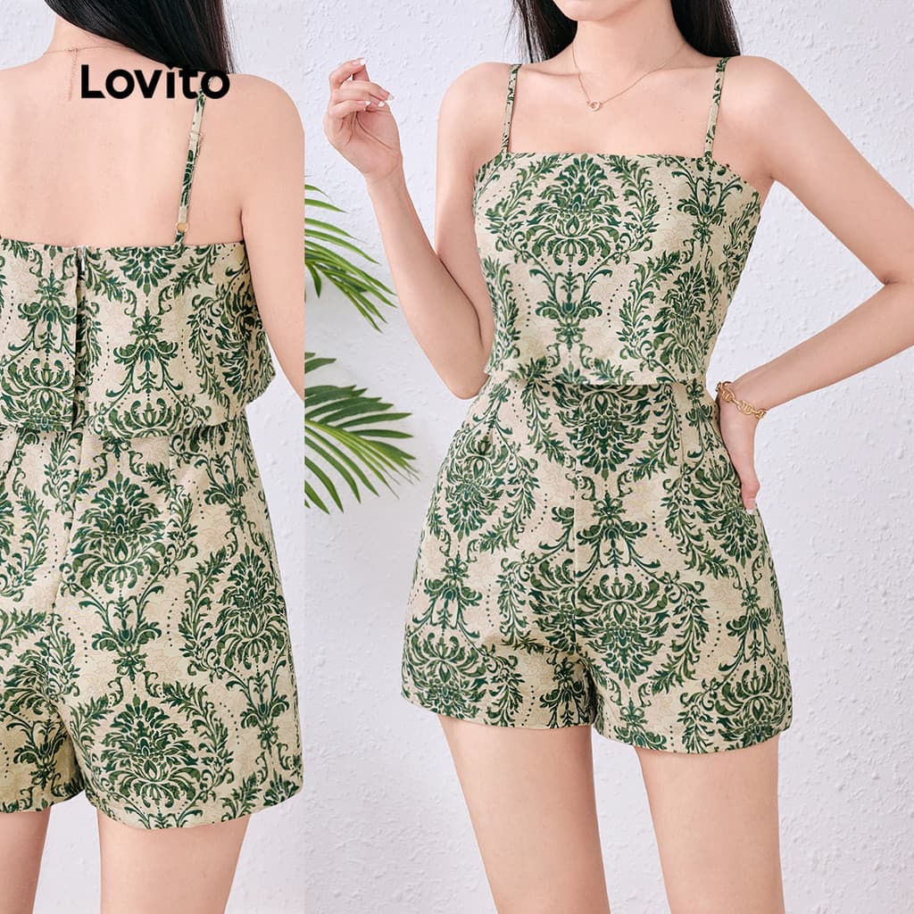 Lovito Macacão Boho Verão/primavera Com Estampa Tribal E Camada Dupla Para Mulheres L124AD940